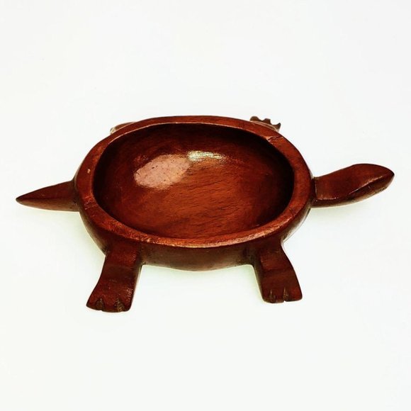 5″ Carved Wood Turtle Dish – Wooden Shallow Dish – - Picture 3 of 6